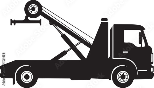 Tow truck, flatbed truck, vehicle silhouette, black truck, transportation icon