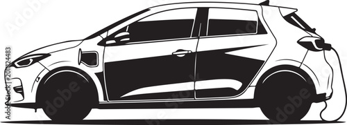 Black and white car, side view, vector illustration, automotive design, transportation icon