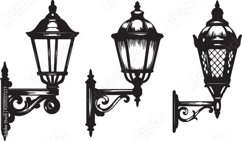 Bild auf Leinwand Set of three vintage street lamp silhouettes