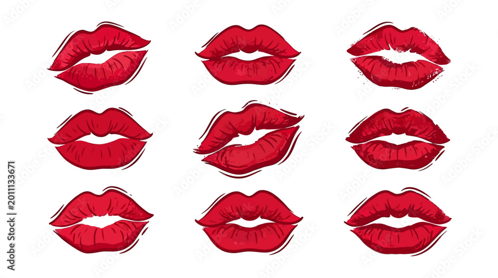 Fototapeta premium Captivating Collection of Bold Red Lip Illustrations A Symphony of Sensual Expressions