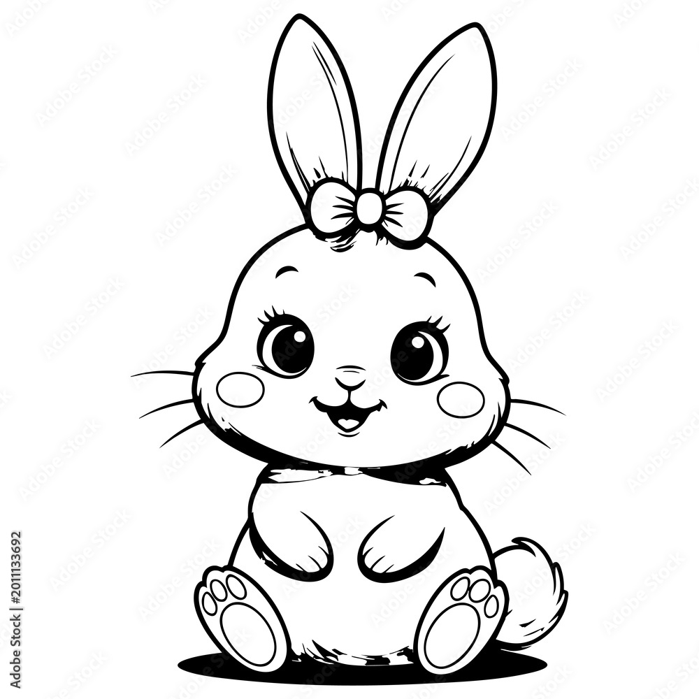 Obraz premium Sweet bunny with bow sitting happily