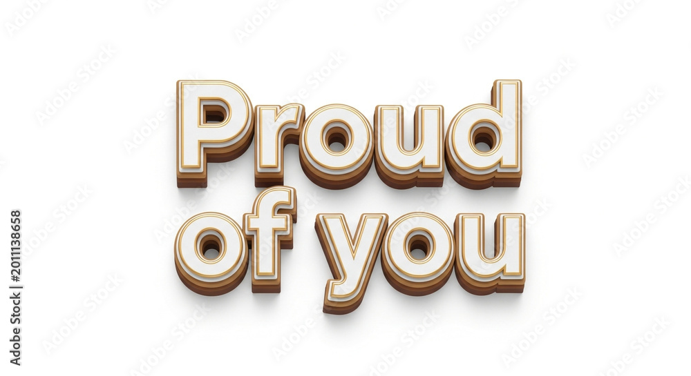 Motivational text, Proud of you message, Golden 3D words, Encouragement phrase