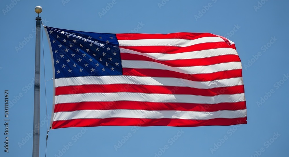 Obraz premium American flag waving on a flagpole against a clear blue sky