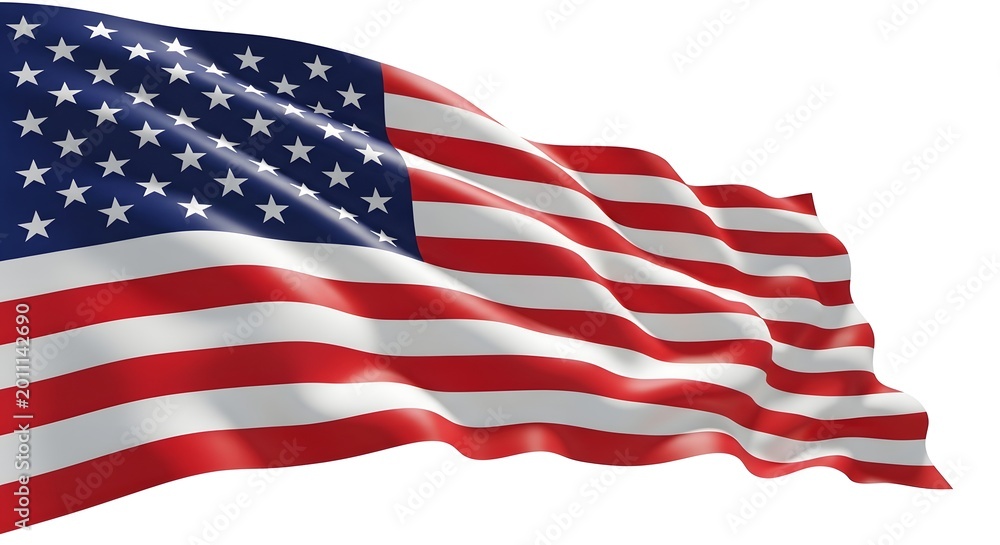 Fototapeta premium Waving american flag isolated on white background