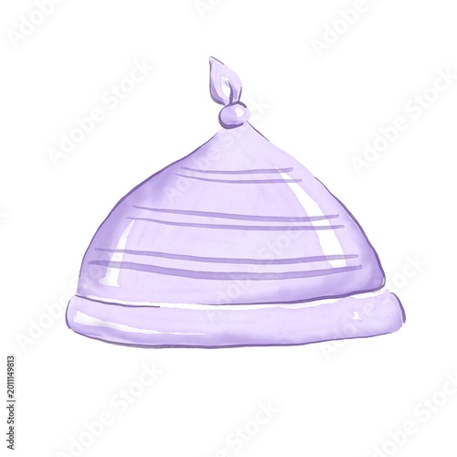 Lilac baby hat. Watercolor illustration