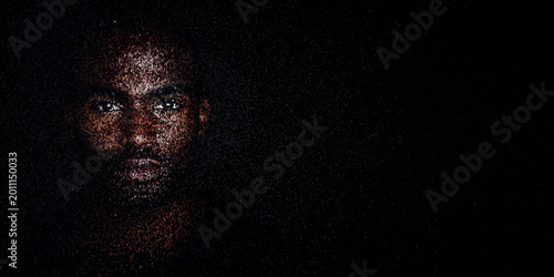 Digital ID Portrait of Man with Face made up of Code. Digital wallet Concept with copy-space.