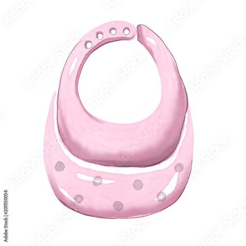 Pink baby bib. Watercolor illustration
