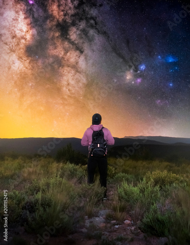 Silhouette of Man Under Starry Sky with Milky Way and Scorpius Region