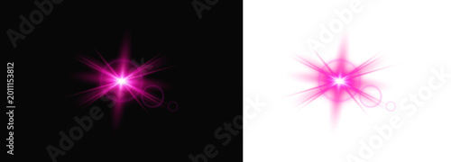 Vibrant pink light effect starburst abstract energy flare. vector illustration on transparent background.