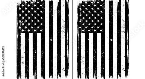 Vertical grunge american flag design with distressed brush stroke texture isolated on white background