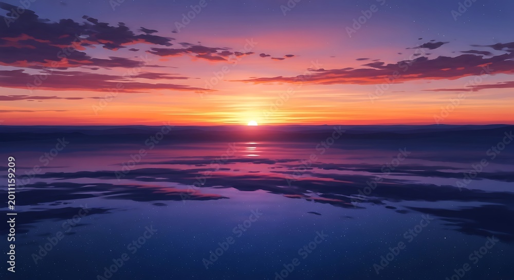 Fototapeta premium serene beach at sunset with vibrant sky and reflective water