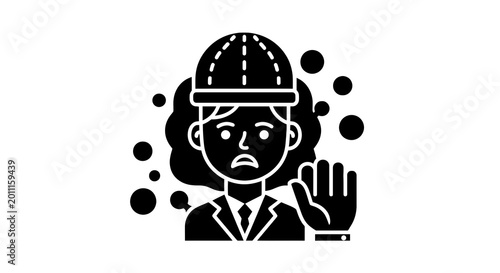 Bild auf Leinwand Businessman wearing hard hat gesturing stop.