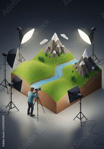 Crafting worlds: A miniature landscape illuminated.