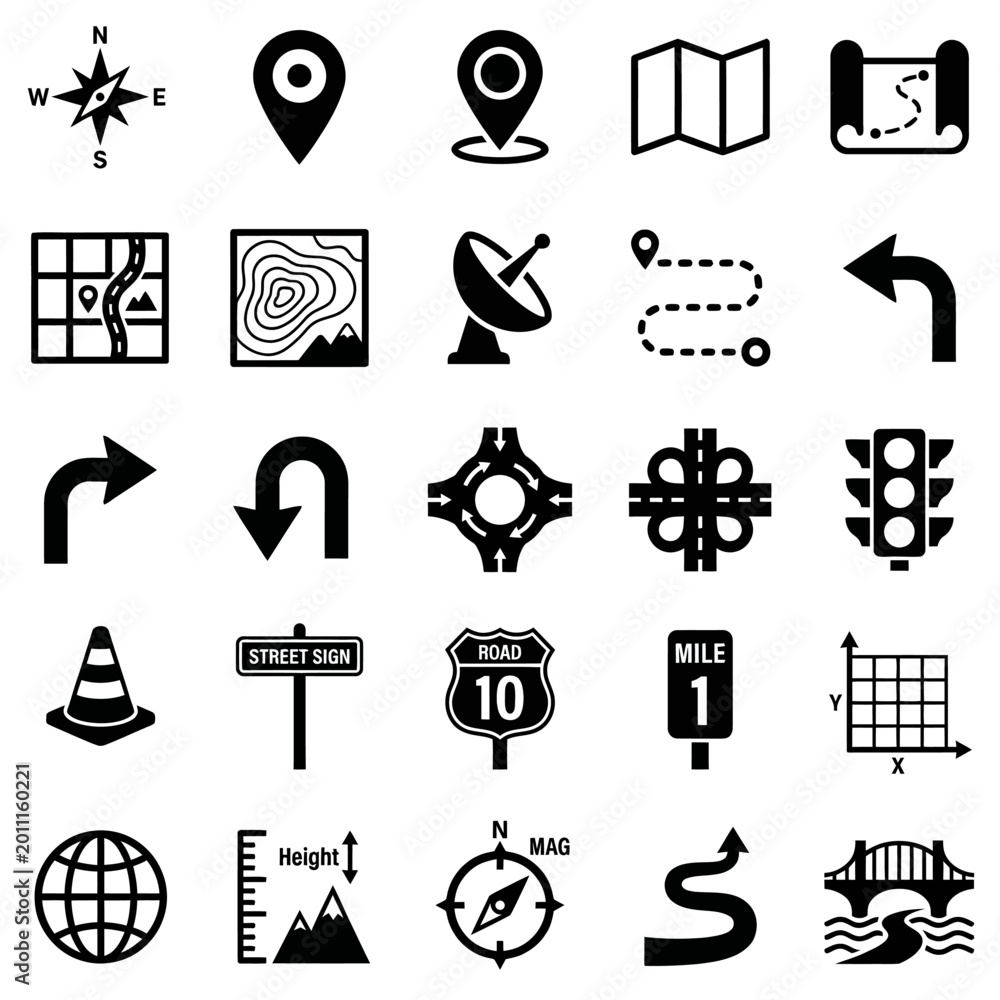 Naklejka premium Navigation icons set with map and direction symbols
