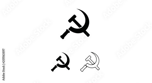 Tableau sur toile Hammer and sickle symbol black silhouette on white background