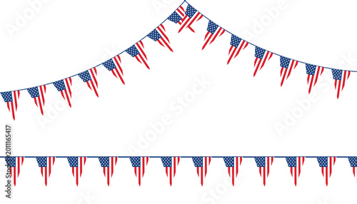 Quadro su tela Double hanging curve usa bunting flag banner garland collection vector illustrat