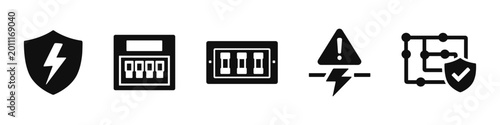 Electrical safety solid black icon set vector illustration