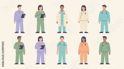 Foto Diverse group of healthcare professionals and medical staff illustrations