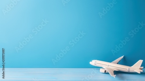Model Airplane on Blue Background with Clear Space for Travel, Adventure, or Transportation Themes