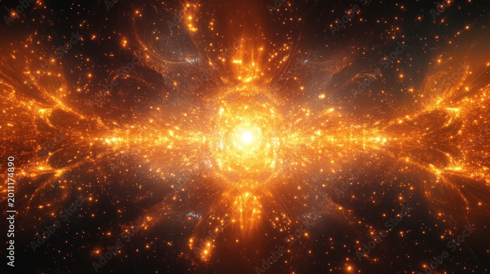 Obraz premium Abstract cosmic explosion with bright orange nebula and stars