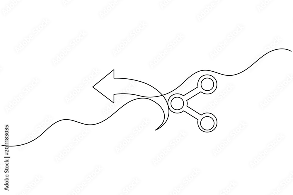 Obraz premium Arrow share social link continuous one line drawing minimalist symbol vector illustration