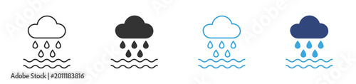 Bild auf Leinwand Heavy rain icons set, Rain disaster symbols, Weather emergency icons, Flood risk