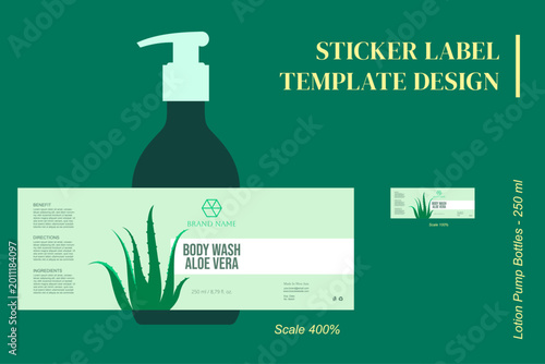 Aloe Vera Skincare Label Design Template for Cosmetic Lotion Pump Bottle Natural Organic Beauty Packaging Mockup Clean Modern Branding