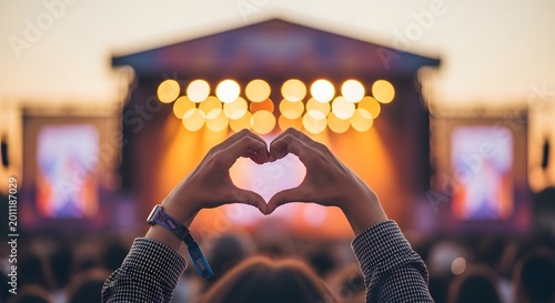 A Heart Shape Formed by Hands at a Lively Outdoor Music Festival Concert