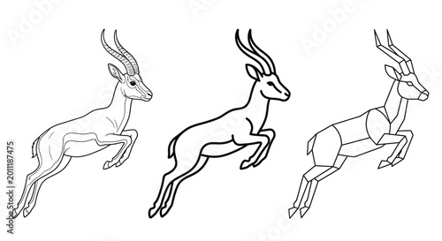 Photos antelope silhouettes leaping black and white line art