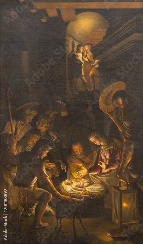 CREMA, ITALY - MARCH 20, 2026: The painting of Nativity - Adoration of Shephe...