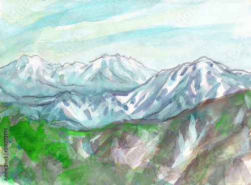 Canvastavla 会津朝日岳より未丈岳(右)越後三山(左奥)を望む