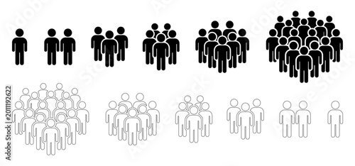 Foto People icons set showing team growth and crowd size | group of human figures for