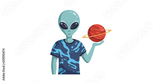Canvas Print Alien Holding Planet Illustration