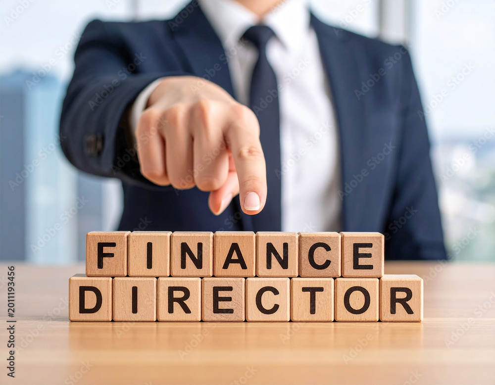 Fototapeta premium Finance Director - Geschäftsmann zeigt auf den Text 