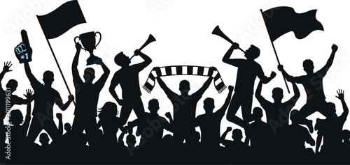 Foto football fans crowd silhouette vector illustration, soccer supporters cheering w