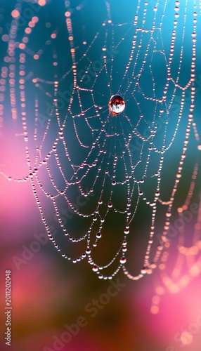 Dewy Spiderweb Glimmering in the Morning Light, Capturing Nature s Intricate Beauty and Elegance