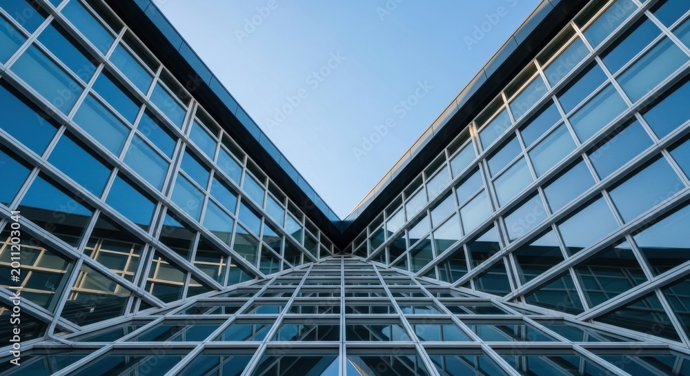 Obraz premium Modern Glass Architecture Geometric Symmetry of Office Building Exterior