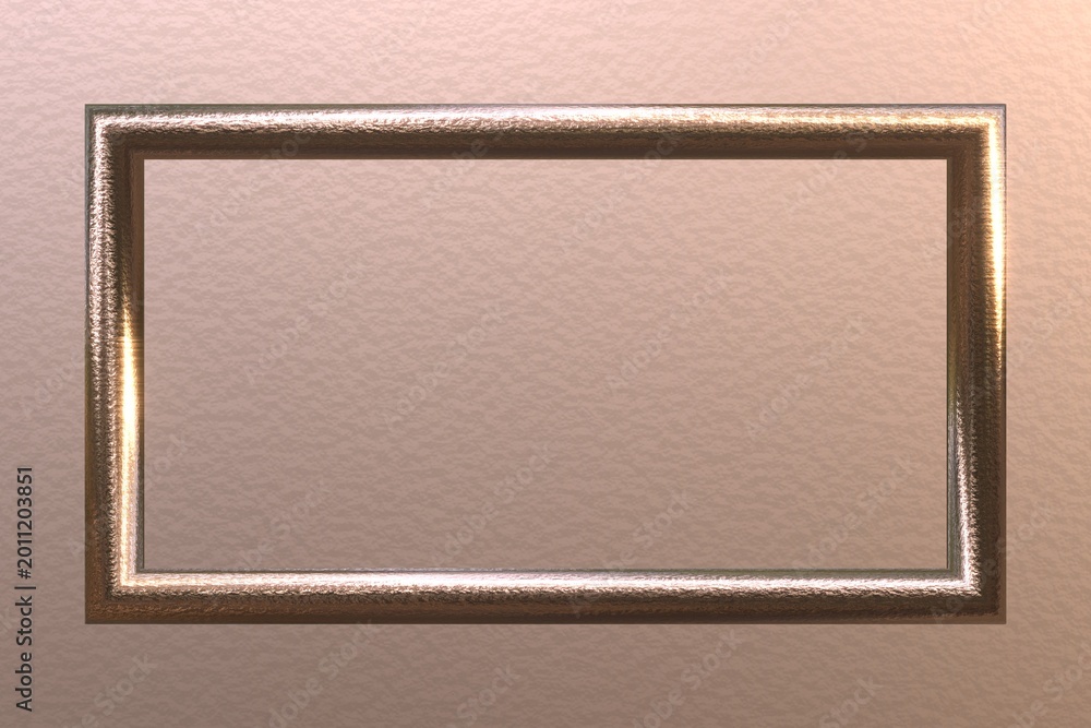 Fototapeta premium Luxurious 3D rose gold metallic frame on light textured background, elegant banner template with copy space