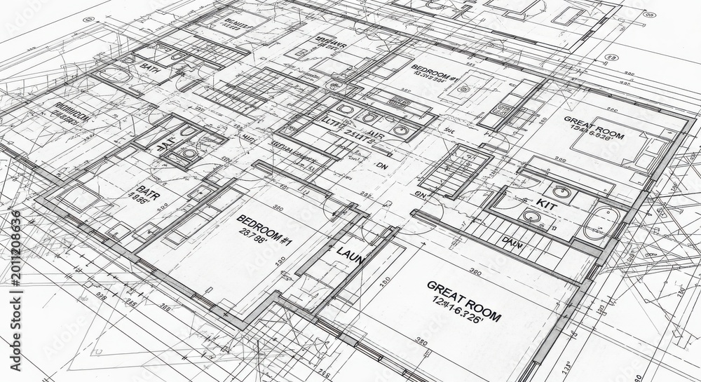 Fototapeta premium Architectural Blueprint Plan for Modern House, Floor Layout, Construction Drawing