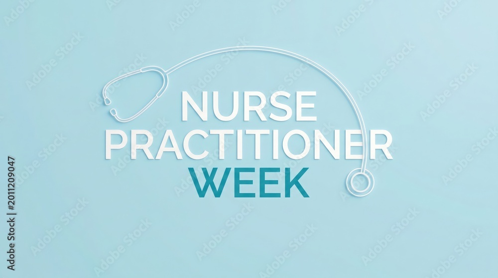 Fototapeta premium Nurse practitioner week banner design with stethoscope graphic on a light blue background for medical healthcare celebration