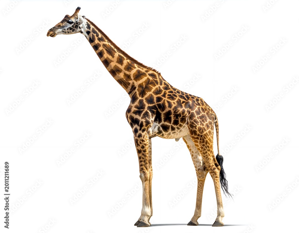 Fototapeta premium Full body giraffe standing isolated on white background.
