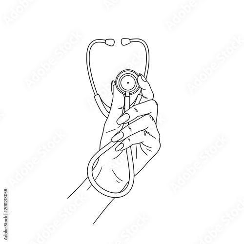 Icon of a beautiful female hand holding a stethoscope representing concepts of healthcare and medical professions
