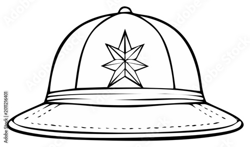 Safari pith helmet with star emblem classic explorer headwear vintage adventure accessory outline