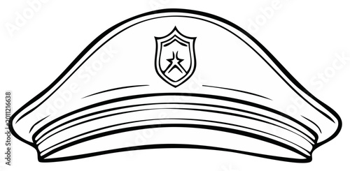 Official uniform hat with crest badge vector illustration outline drawing