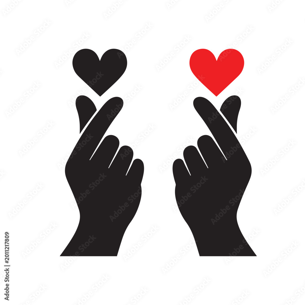 Obraz premium Finger Heart Hand Gesture Icon – Romantic Love Symbol Illustration