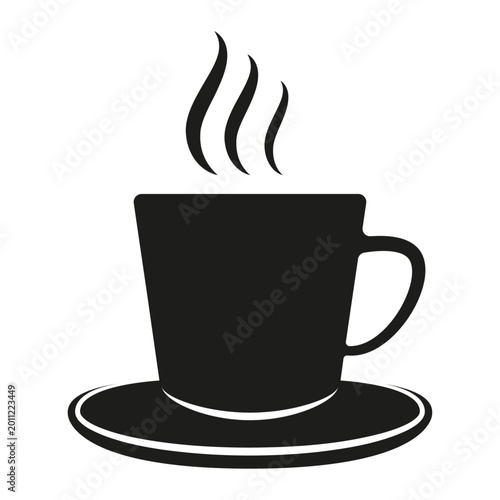 Illustration vectorielle minimaliste d'une tasse à café chaude avec de la vapeur, posée sur une soucoupe.