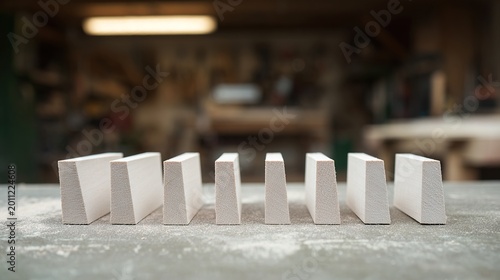 balsa. Neatly arranged precision-cut balsa wood pieces with natural textures in a workshop. safety posters, maintenance manuals, designed for precision metalworking and fabrication facilities.