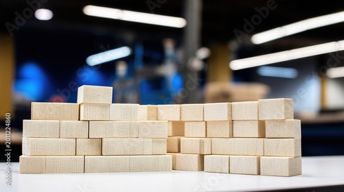 balsa. Neatly arranged precision-cut balsa wood pieces with natural textures in a workshop. safety posters, maintenance manuals, designed for precision metalworking and fabrication facilities.