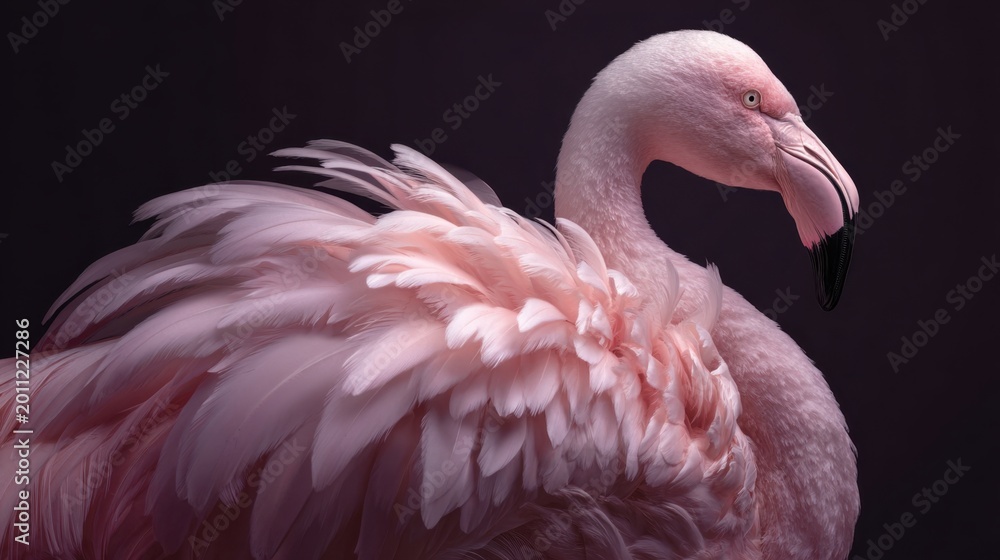 Fototapeta premium Flamingo stands with feathers spread