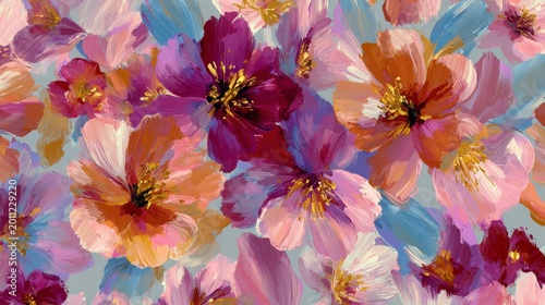 84.Floral seamless pattern with painterly effect, expressive colors and soft edges, hand painted aesthetic, harmonious repeating design